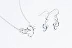Parure HazenArt Cœur de Clé + Chaîne de cou 40 cm + Boucles d'Oreilles Clé de Sol 