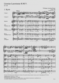 Litaniae Lauretanae B.M.V in B-Dur KV109 von Wolfgang Amadeus Mozart (Download) 