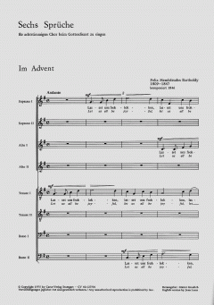 Sechs Sprüche zum Kirchenjahr op. 79 von Felix Mendelssohn Bartholdy (Download) 