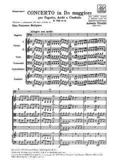 Concerto C Major Bassoon Strings Continuo RV475 Score Fviii#21 (Antonio Vivaldi) 