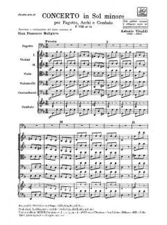 Concerto G Minor Bassoon Strings Continuo Score RV495 Fviii#23 (Antonio Vivaldi) 