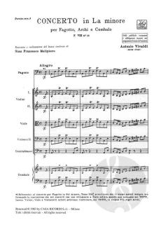 Concerto A Minor Bassoon Strings Continuo Rv499 Score Fviii#12 T223 von Antonio Vivaldi 