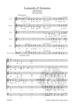 Lamento d'Arianna für 5 (Sing-)Stimmen (SSATB) und Basso continuo von Claudio Monteverdi (Download) 