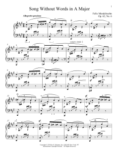 Song Without Words In A Major, Op. 62, No. 6 von Felix Mendelssohn (Download) 