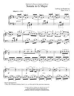 Sonata In G Major, Op. 14, No. 2 von Ludwig van Beethoven (Download) 