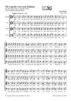 Die Legende vom toten Soldaten für Chor SATB (Kurt Weill) 