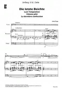 Die letzte Beichte (Violine mit Orgel) von Artur Kapp im Alle Noten Shop kaufen