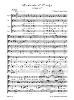 Missa brevis D-Dur KV 194 (186h) von Wolfgang Amadeus Mozart (Download) 